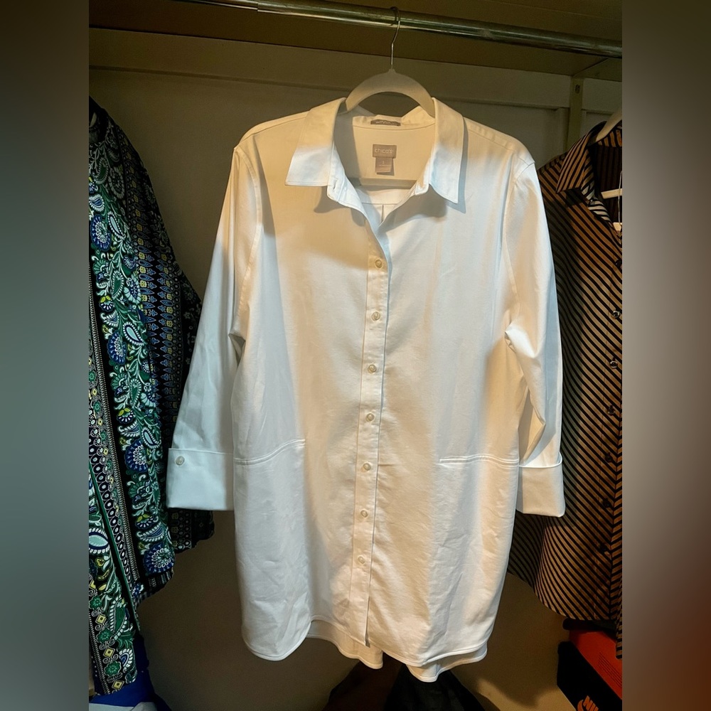 Chico's White Button Down Shirtdress